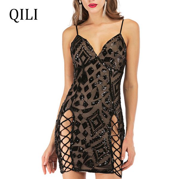 qili women summer bandage sequined dress spaghetti strap sleeveless v neck zipper mini dresses elegant lady party club dress, Black;gray
qili women summer bandage sequined dress spaghetti strap sleeveless v neck zipper mini dresses elegant lady party club dress, Black;gray