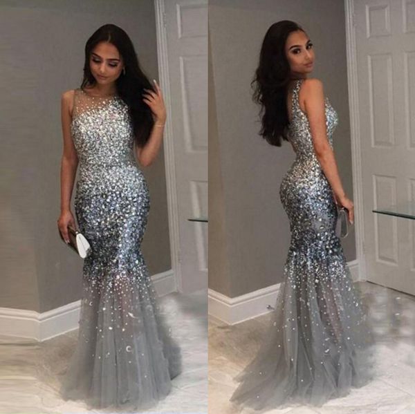 beaded crystals silver gray mermaid prom dresses sheer neck backless long evening gowns formal 2020 luxury vestidos de festa party wears, Black
beaded crystals silver gray mermaid prom dresses sheer neck backless long evening gowns formal 2020 luxury vestidos de festa party wears, Black