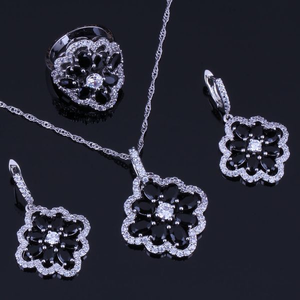 noblest flower black cubic zirconia white cz 925 sterling silver jewelry sets for women earrings pendant chain ring v0288
noblest flower black cubic zirconia white cz 925 sterling silver jewelry sets for women earrings pendant chain ring v0288