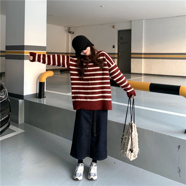 women's sweaters south korea 2021 autumn and winter sweater female loose round neck long sleeve striped head slim women, White;black
women's sweaters south korea 2021 autumn and winter sweater female loose round neck long sleeve striped head slim women, White;black