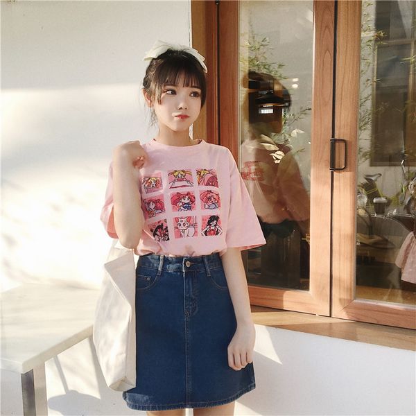 women harajuku summer 2019 casual loose kawaii cartoon tee shirt femme woherb sailor moon t shirt, White
women harajuku summer 2019 casual loose kawaii cartoon tee shirt femme woherb sailor moon t shirt, White
