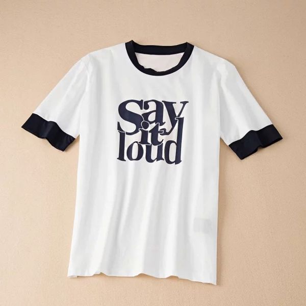 elfstyle white cotton o neck printing contrast t shirt with short sleeve - 2020ss women letter print tees t-shirt
elfstyle white cotton o neck printing contrast t shirt with short sleeve - 2020ss women letter print tees t-shirt