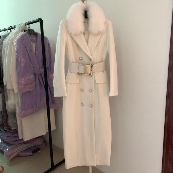 real fur collar x-long thick woolen coat women autum nwinter double breasted slim lady white temperament luxury overcoat, Black
real fur collar x-long thick woolen coat women autum nwinter double breasted slim lady white temperament luxury overcoat, Black