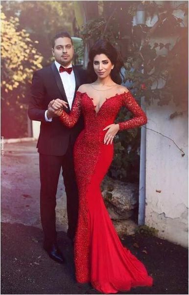 2019 new arrival long illusion sleeve sheer neck mermaid evening dresses lace-up back see through prom gowns abaya dubai arabian robe, Black;red
2019 new arrival long illusion sleeve sheer neck mermaid evening dresses lace-up back see through prom gowns abaya dubai arabian robe, Black;red