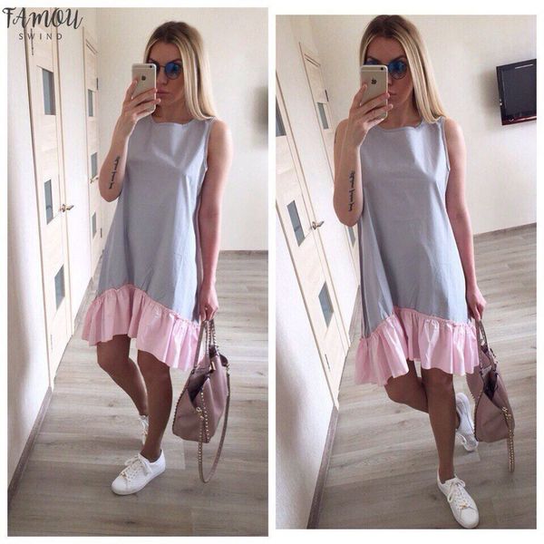 2020 casual loose patchwork sleeveless ruffles o-neck mini dress fashion women summer dresses vestidos, Black;gray
2020 casual loose patchwork sleeveless ruffles o-neck mini dress fashion women summer dresses vestidos, Black;gray