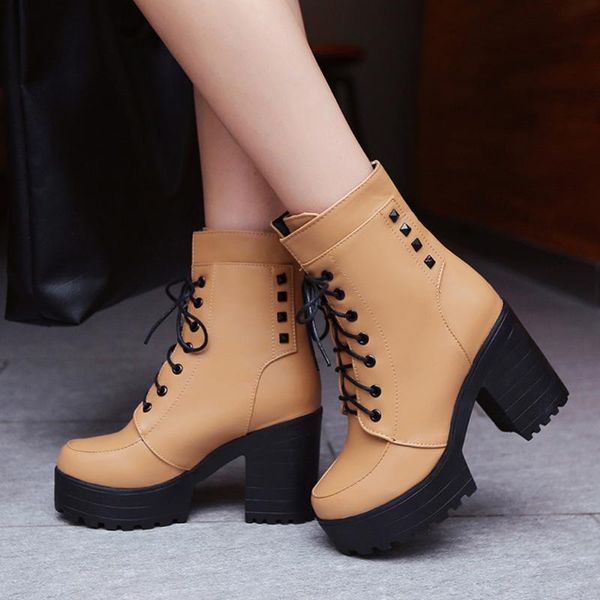 2019 new ankle boots women's round toe lace-up chunky high heel knight boots casual booties fashion winter anti skid woman shoes, Black
2019 new ankle boots women's round toe lace-up chunky high heel knight boots casual booties fashion winter anti skid woman shoes, Black