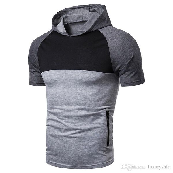 man tshirt designer panelled hooded short sleeve slim casual tshirt spring summer city fashion men clothes, White;black
man tshirt designer panelled hooded short sleeve slim casual tshirt spring summer city fashion men clothes, White;black