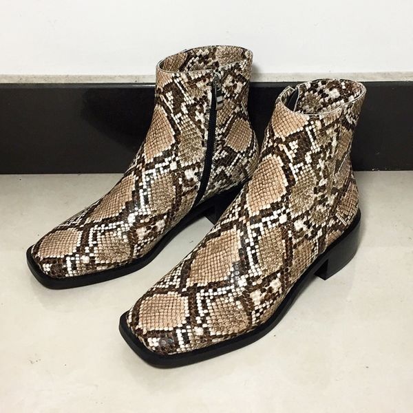 snake pattern runway ankle boots women square toe zipper booties chunky heels punk cowboy boots for women autumn winter, Black
snake pattern runway ankle boots women square toe zipper booties chunky heels punk cowboy boots for women autumn winter, Black