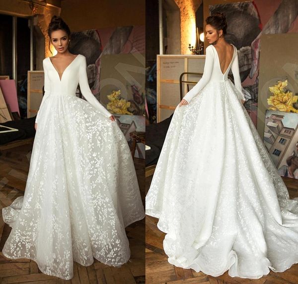 vintage long sleeve lace satin wedding dresses pluning neck backless bride wedding gowns appliques long robe de mariee bc2474, White
vintage long sleeve lace satin wedding dresses pluning neck backless bride wedding gowns appliques long robe de mariee bc2474, White