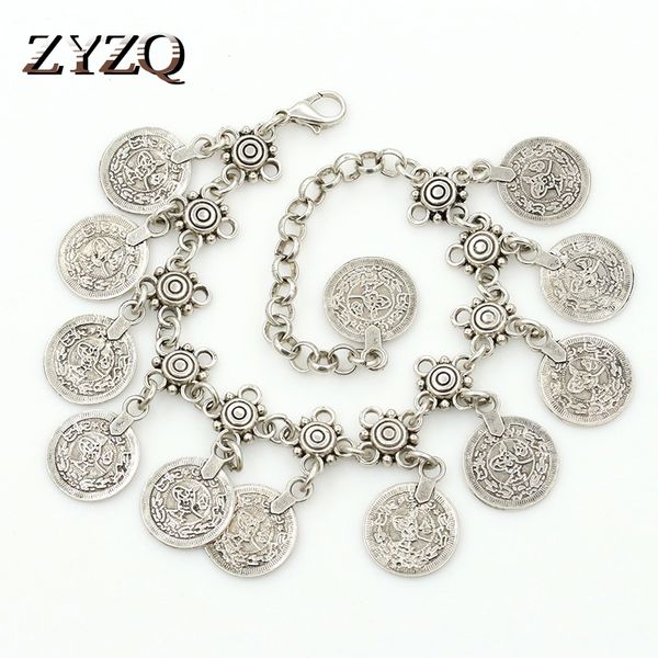 

zyzq vintage metal slice old fashion silver plated bracelets anklets enthic women accessories boho wholesale lots&bulk gadget, Black