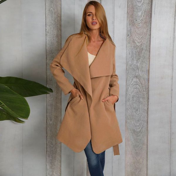women loose mid-length woolen windbreaker winter hooded coat long jacket trench coat parka outwear with sashes chaqueta mujer, Black;brown
women loose mid-length woolen windbreaker winter hooded coat long jacket trench coat parka outwear with sashes chaqueta mujer, Black;brown