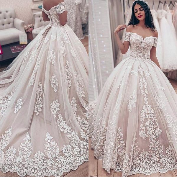 lace wedding dresses ball gown off shoulder strapless lace-up sweep train appliques pearls modest bridal gowns vestido de novia, White
lace wedding dresses ball gown off shoulder strapless lace-up sweep train appliques pearls modest bridal gowns vestido de novia, White