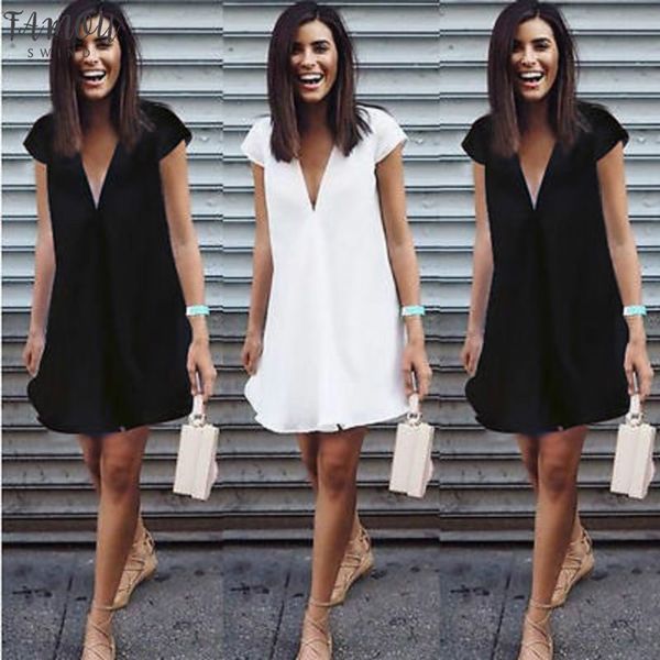 women summer deep v-neck dresses casual plus size short mini black dress new 2016, Black;gray
women summer deep v-neck dresses casual plus size short mini black dress new 2016, Black;gray