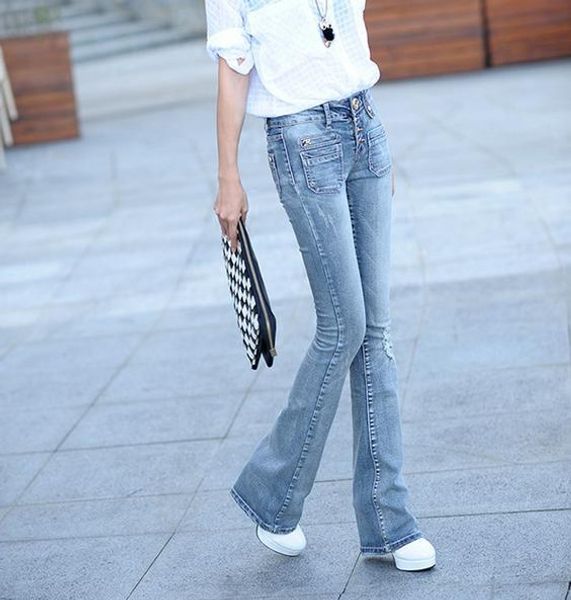 new slim thin flared trousers single-breasted long jeans women pants two colors, Blue
new slim thin flared trousers single-breasted long jeans women pants two colors, Blue