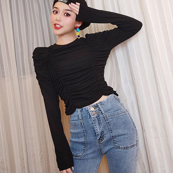 autumn pleated solid color fashion autumn slim long sleeve casual simple tshirt women knitted new arrive, White
autumn pleated solid color fashion autumn slim long sleeve casual simple tshirt women knitted new arrive, White