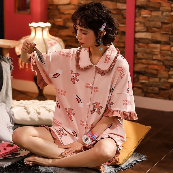 summer 2 sets of short-sleeved pants casual ladies pajamas lapel shirt women cartoon printing cute comfortable pajamas thin sect, Black;red
summer 2 sets of short-sleeved pants casual ladies pajamas lapel shirt women cartoon printing cute comfortable pajamas thin sect, Black;red