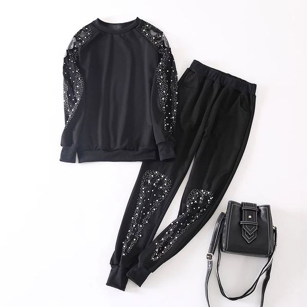 2019 autumn new two piece set women mesh pearl rhinestone set threaded sleeve plus size stretch 2 pcs women tracksuit cx14, White
2019 autumn new two piece set women mesh pearl rhinestone set threaded sleeve plus size stretch 2 pcs women tracksuit cx14, White