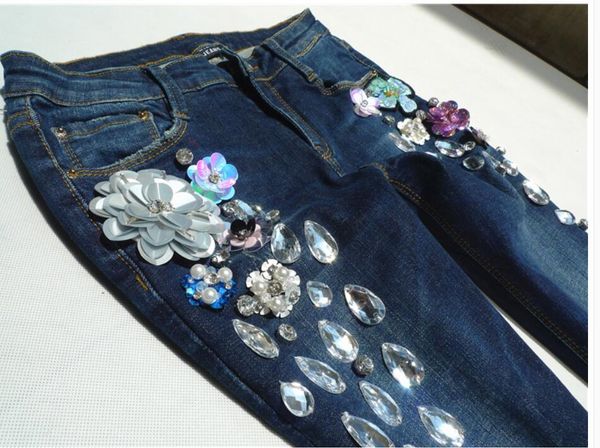 spring autumn ripped ankle length handmade diamonds crystal holes pencil jeans women skinny jeans, Blue
spring autumn ripped ankle length handmade diamonds crystal holes pencil jeans women skinny jeans, Blue