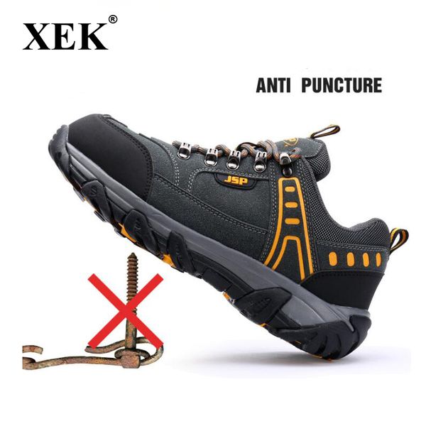 

xek labor insurance shoes men's non-slip safety shoes smash-proof puncture steel toe cap fashion work wyq38, Black