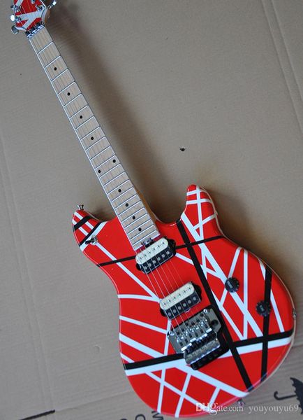 red electric guitar with white stripes, 2 h pickup, maple fingerboard, floyd rose, chrome hardware, personalized service
red electric guitar with white stripes, 2 h pickup, maple fingerboard, floyd rose, chrome hardware, personalized service