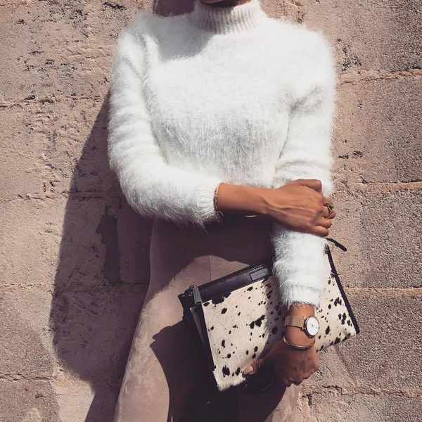 turtleneck cropped mohair sweater fluffy long sleeve kintted pullover elegant casual jumpers ladies knitwear autumn, White;black
turtleneck cropped mohair sweater fluffy long sleeve kintted pullover elegant casual jumpers ladies knitwear autumn, White;black