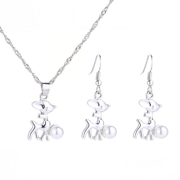 japan and south korea 2019 new fashion personality creative ladies cute pearl puppy pendant necklace earrings wholesale, Silver
japan and south korea 2019 new fashion personality creative ladies cute pearl puppy pendant necklace earrings wholesale, Silver