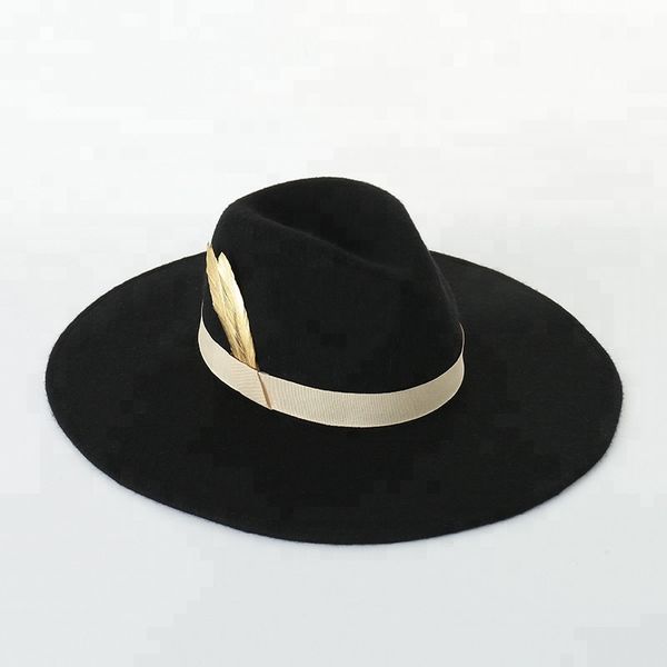 feather decoration 12.50cm wide brim fedora hat made of wool felt
feather decoration 12.50cm wide brim fedora hat made of wool felt
