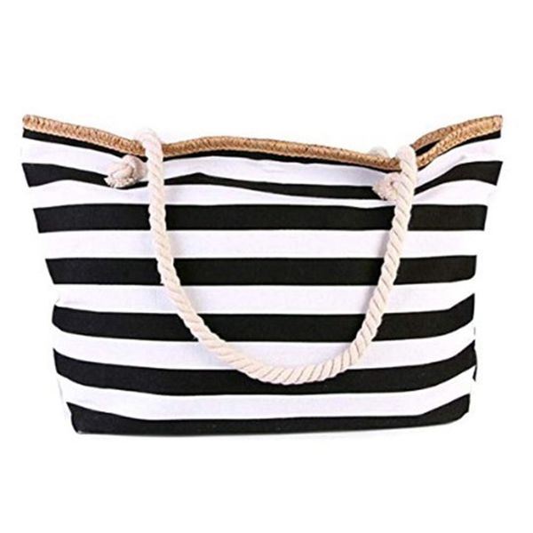 asds-canvas beach bag large stripe handbag purse travel tote