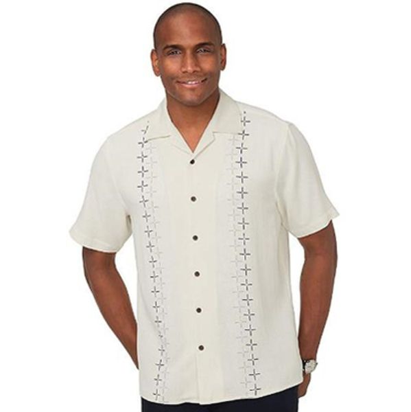 men's casual shirts silk embroidered camp shirt short sleeve mannen blouse european big and tall size available, White;black
men's casual shirts silk embroidered camp shirt short sleeve mannen blouse european big and tall size available, White;black