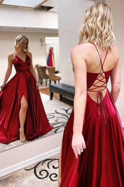 women long a-line spaghetti straps evening dresses with pockets robe de soiree red floor length prom gowns with slit vestido de festa custom, Black;red
women long a-line spaghetti straps evening dresses with pockets robe de soiree red floor length prom gowns with slit vestido de festa custom, Black;red