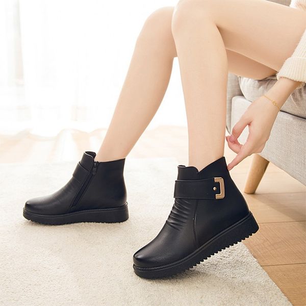 women winter ankle boots ladies zip flat platform women's warm fur plush woman non slip soft leather buckle strap female shoes, Black
women winter ankle boots ladies zip flat platform women's warm fur plush woman non slip soft leather buckle strap female shoes, Black