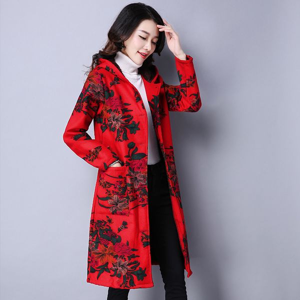 2019 new autumn wintern chinese style plus velvet women national wind warm hooded printed cotton long coat cc1533, Black
2019 new autumn wintern chinese style plus velvet women national wind warm hooded printed cotton long coat cc1533, Black