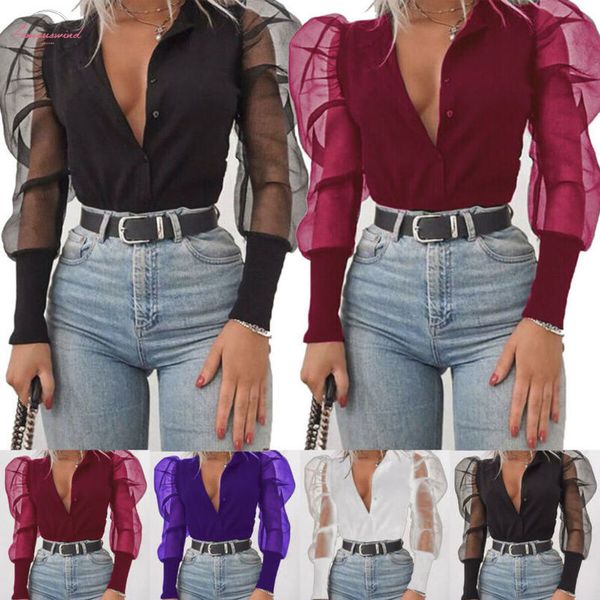 women casual see through sheer mesh patchwork button solid color polyester puff long sleeve t shirt t shirt, White
women casual see through sheer mesh patchwork button solid color polyester puff long sleeve t shirt t shirt, White