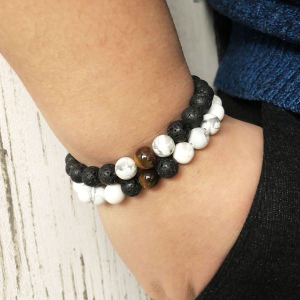 set of 2 couples bracelets gifts for boyfriend gift ideas for him howlite & lava beaded bracelet set, Golden;silver
set of 2 couples bracelets gifts for boyfriend gift ideas for him howlite & lava beaded bracelet set, Golden;silver