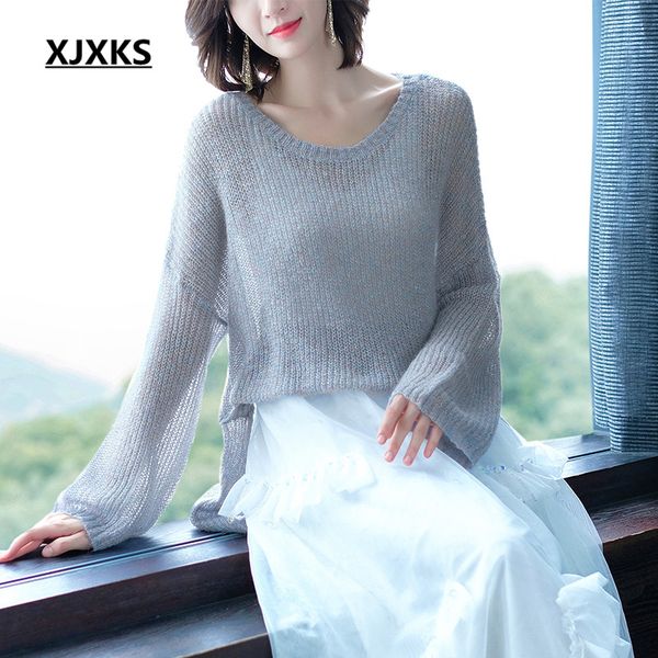 xjxks women clothes 2019 korean style knitted solid color women thin pullovers casual mohair wool sweaters, White;black
xjxks women clothes 2019 korean style knitted solid color women thin pullovers casual mohair wool sweaters, White;black