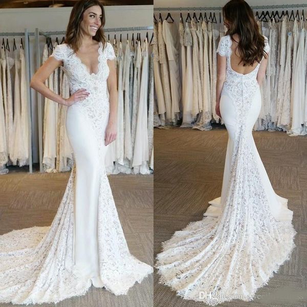 new arrival deep v neck mermaid bridal gown cap sleeves backless lace applique long wedding dress beach bohemian vestido de novia, White
new arrival deep v neck mermaid bridal gown cap sleeves backless lace applique long wedding dress beach bohemian vestido de novia, White