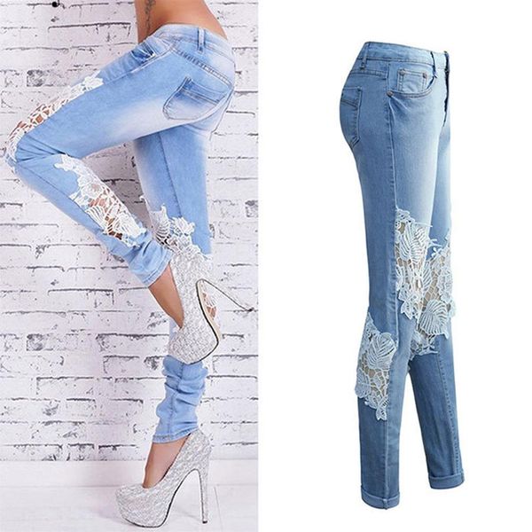 2019 new women jeans new ladies skinny ripped knee lace stitching jeans slim long pants europe and the united states, Blue
2019 new women jeans new ladies skinny ripped knee lace stitching jeans slim long pants europe and the united states, Blue