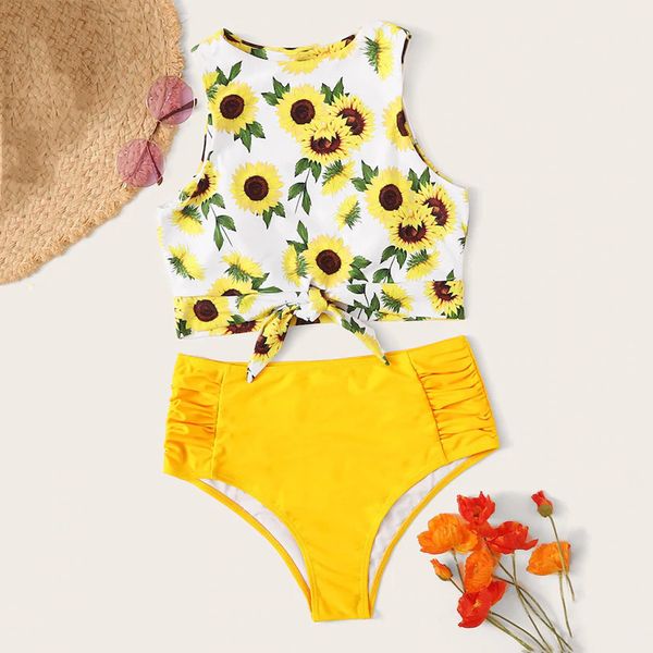 women's bikini set 2019 two piece knot front crop swimsuit with floral bottom printed split bikini high waist xyt04f, White;black
women's bikini set 2019 two piece knot front crop swimsuit with floral bottom printed split bikini high waist xyt04f, White;black