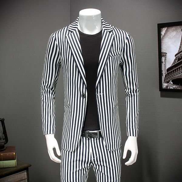 2019 white striped business suit jackets casual tuxedo men spring smart slim fit formal blazers for men latest coat, White;black
2019 white striped business suit jackets casual tuxedo men spring smart slim fit formal blazers for men latest coat, White;black