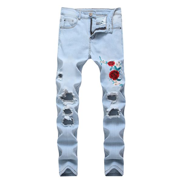new ripped denim jeans for men embroidered flowers designer pants stretched calca cargo masculina push size 40 42 male pants, Blue
new ripped denim jeans for men embroidered flowers designer pants stretched calca cargo masculina push size 40 42 male pants, Blue