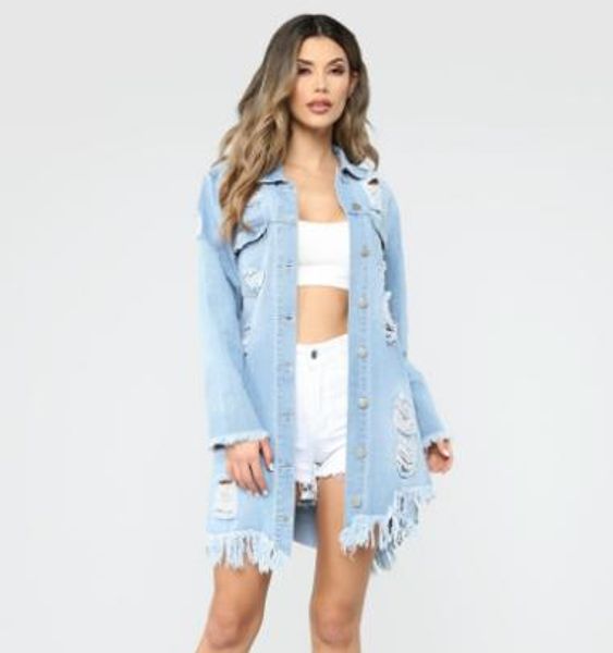 women designer jeans jacket long sleeve lapel neck washed frayed coats fashion casual women outwear spring clothing, Black;brown
women designer jeans jacket long sleeve lapel neck washed frayed coats fashion casual women outwear spring clothing, Black;brown