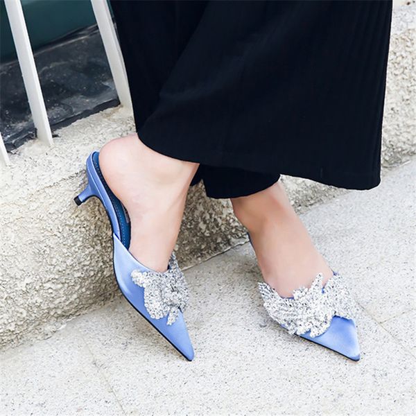 ystergal blue satin women slippers pointed toe crystal decor 5cm high heel shoes woman outside footwear slides mules dress shoes r06, Black
ystergal blue satin women slippers pointed toe crystal decor 5cm high heel shoes woman outside footwear slides mules dress shoes r06, Black