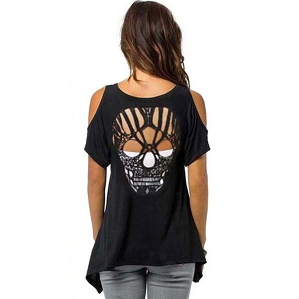 women cold shoulder short sleeve t-shirt cut hollow skull backless casual, White
women cold shoulder short sleeve t-shirt cut hollow skull backless casual, White