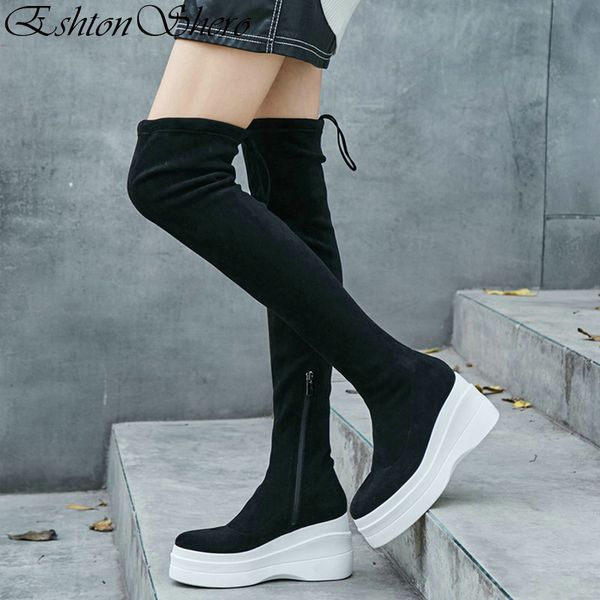 eshtonshero women over the knee boots wedge high heel shoes lace up round toe elastic band woman ladies motorcycle boot size 3-8, Black
eshtonshero women over the knee boots wedge high heel shoes lace up round toe elastic band woman ladies motorcycle boot size 3-8, Black