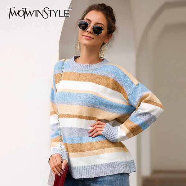 twotwinstyle striped casual women's sweater o neck long sleeve pullovers knitting autumn sweaters female 2019 fashion new, White;black
twotwinstyle striped casual women's sweater o neck long sleeve pullovers knitting autumn sweaters female 2019 fashion new, White;black