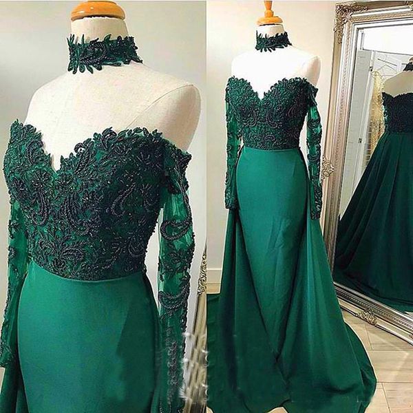 Designer Green Prom Dresses Mermaid Sheer Long Sleeves 2019 Luxury Major Beading Appliques Overskirts Evening Dress Pageant Party Gowns
Designer Green Prom Dresses Mermaid Sheer Long Sleeves 2019 Luxury Major Beading Appliques Overskirts Evening Dress Pageant Party Gowns