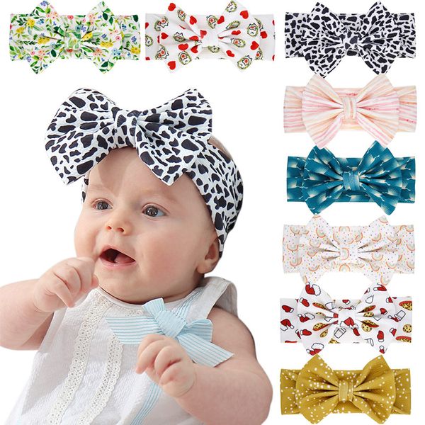 new infant and toddler cute floral long stripe bow tie hair headband, Slivery;white