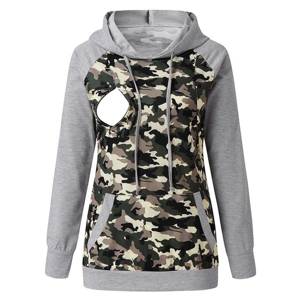 

TELOTUNY Women's Pregnant maternity Nursing Breastfeeding hoodies Sweatshirt blouse Camouflage Top Splicing hood clothes ZO24