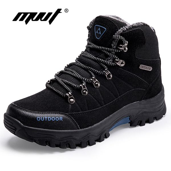 super warm men winter boots quality suede leather men boots fur plush snow winter shoes for outdoor shoes, Black