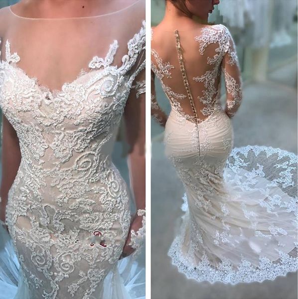 2020 robe de mariage long sleeve appliques mermaid wedding dresses lace button bride wedding gowns, White
2020 robe de mariage long sleeve appliques mermaid wedding dresses lace button bride wedding gowns, White